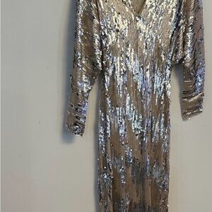 Zara Champagne Sequin Long Sleeve V-Neck Dress